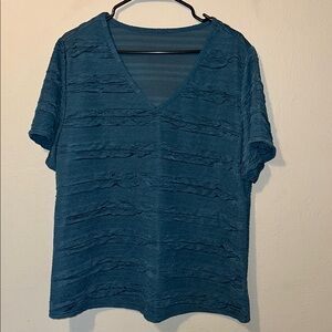 SHEIN Teal Boxy Ribbed Short Sleeve Tee